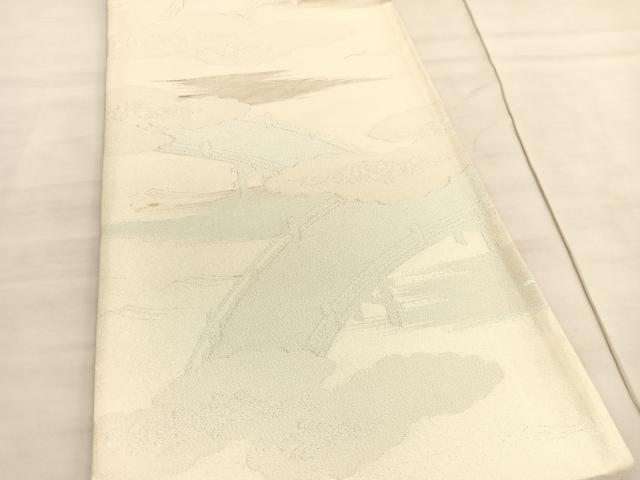 平和屋着物◎六通柄袋帯 雲取り渡橋文 銀糸 正絹 逸品 BAAV5321hv