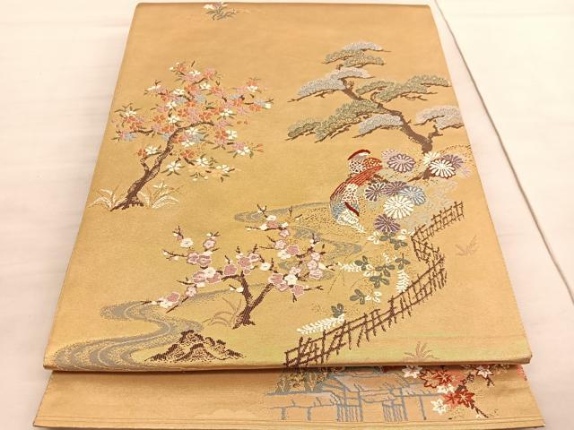 平和屋着物◎六通柄袋帯 唐織 尋島陽映文 金糸 引箔 正絹 逸品 BAAV5329hv