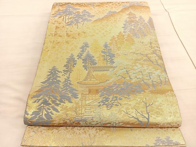 平和屋着物◎六通柄袋帯 唐織 京名所風景文 金糸 正絹 逸品 BAAV5340hv