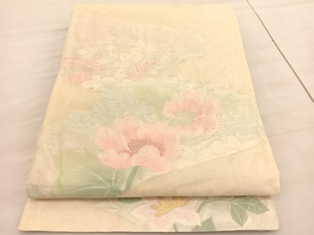 平和屋着物*夏物 六通柄袋帯 唐織 草花文 金銀糸 正絹 逸品 BAAV5385hv