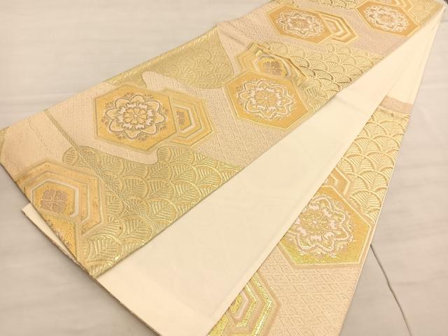 平和屋着物◎六通柄袋帯 唐織 青海波亀甲花文 金糸 正絹 逸品 BAAV5508hv