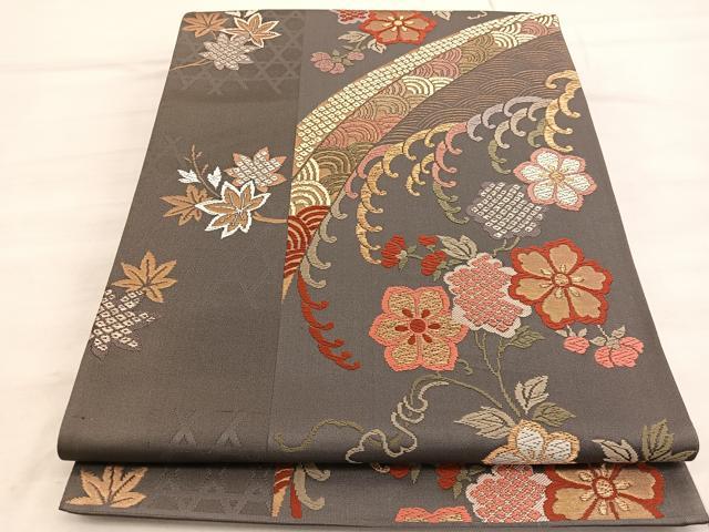 平和屋着物◎六通柄袋帯 唐織 瀧竹垣鉄線 金糸 正絹 逸品 BAAV5568hv