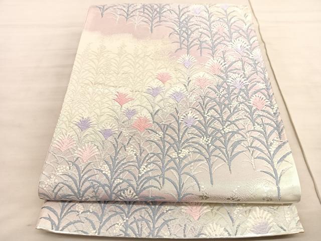 平和屋着物◎西陣 六通柄袋帯 唐織 草葉文 銀糸 正絹 逸品 BAAV5576hv