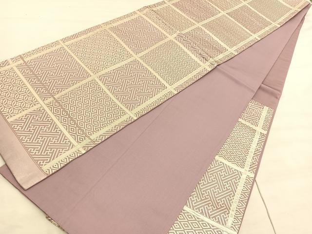 平和屋着物◎六通柄袋帯 駒刺繍 格子有職花丸文 銀彩 正絹 逸品 BAAV5597hv