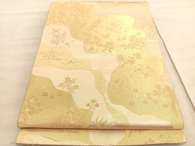 平和屋着物◎六通柄袋帯 道長舞蝶花鳥文 金糸 引箔 正絹 逸品 BAAV5612hv
