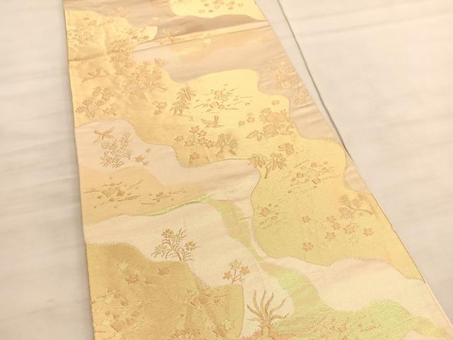平和屋着物◎六通柄袋帯 道長舞蝶花鳥文 金糸 引箔 正絹 逸品 BAAV5612hv