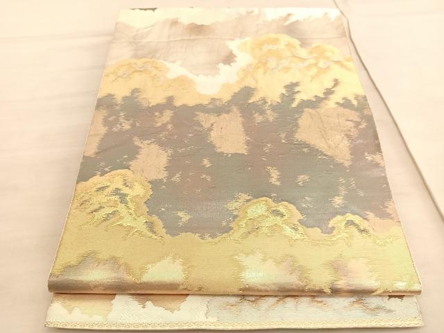 平和屋着物◎西陣 服部織物謹製 六通柄袋帯 こはく錦 瑞雲 金銀糸 正絹 逸品 BAAV5615hv