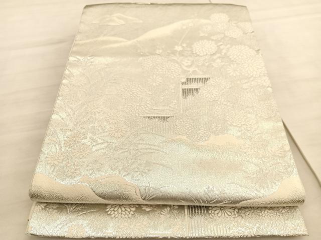 平和屋着物◎六通柄袋帯 唐織 風景文 プラチナ銀箔二重織 正絹 逸品 BAAV5630hv
