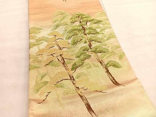 平和屋着物◎六通柄袋帯 唐織 松林 金糸 正絹 逸品 BAAV5639hv