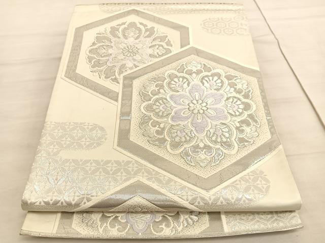 平和屋着物◎六通柄袋帯 唐織 亀甲花文 プラチナ二重箔 正絹 逸品 BAAV5640hv