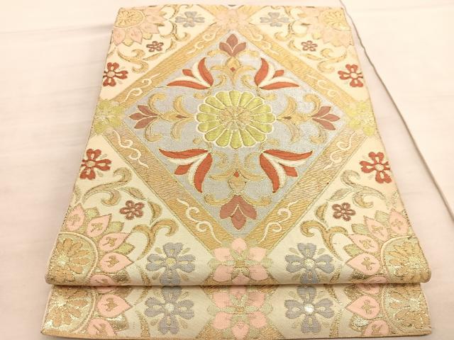 平和屋着物◎六通柄 京袋帯 本袋帯 花菱文 金銀糸 正絹 逸品 BAAV5648hv
