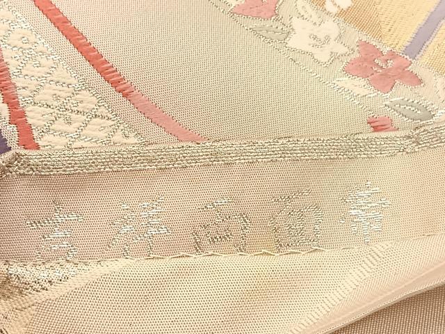 平和屋着物◎両面 六通柄袋帯 唐織 菱天井飛鶴花丸文 本うる志箔 正絹 逸品 BAAV5663hv