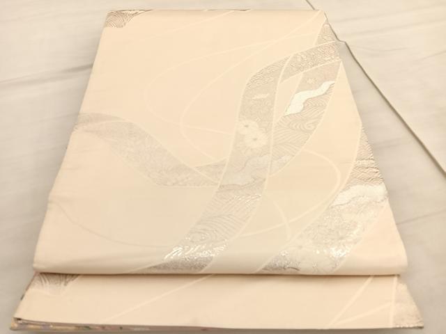 平和屋着物◎両面 六通柄袋帯 唐織 菱天井飛鶴花丸文 本うる志箔 正絹 逸品 BAAV5663hv