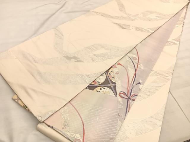 平和屋着物◎両面 六通柄袋帯 唐織 菱天井飛鶴花丸文 本うる志箔 正絹 逸品 BAAV5663hv