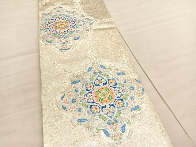 平和屋着物◎六通柄袋帯 唐織 花菱天井文 金銀糸 正絹 逸品 BAAV5665hv