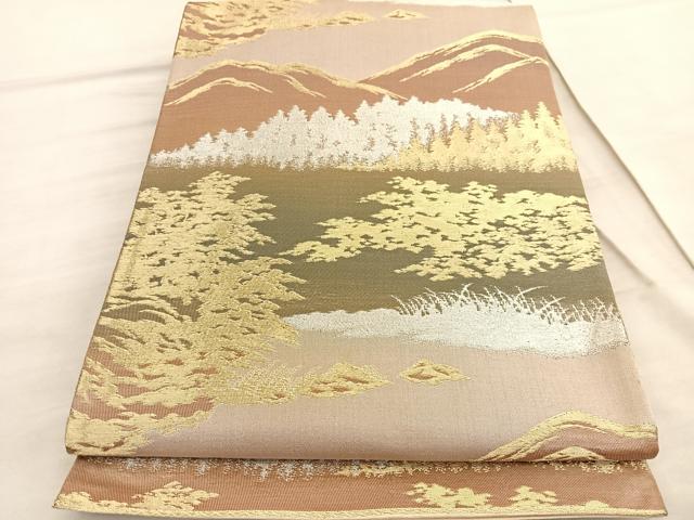 平和屋着物◎六通柄袋帯 遠山風景文 金銀糸 正絹 逸品 BAAV5687hv