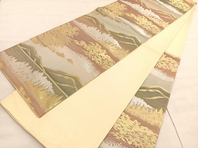 平和屋着物◎六通柄袋帯 遠山風景文 金銀糸 正絹 逸品 BAAV5687hv
