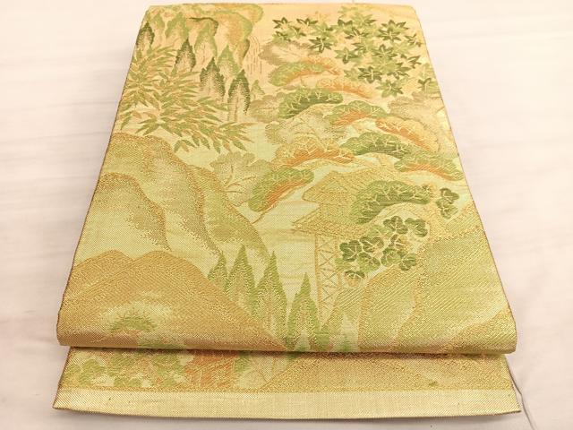 平和屋着物◎佐賀錦 六通柄袋帯 唐織 風景文 金糸 正絹 逸品 BAAV5713hv
