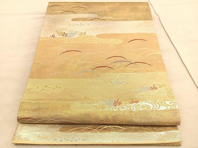 平和屋着物◎六通柄袋帯 唐織 みかげ錦 流水芝草文 金銀糸 正絹 逸品 BAAV5759hv