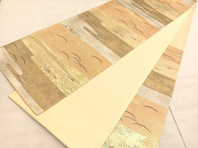 平和屋着物◎六通柄袋帯 唐織 みかげ錦 流水芝草文 金銀糸 正絹 逸品 BAAV5759hv