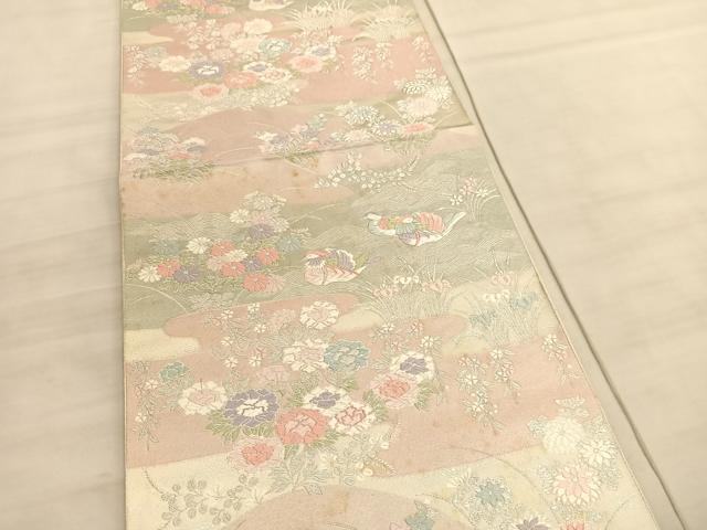 平和屋着物◎西陣 服部織物謹製 六通柄袋帯 唐織 鴛鴦花文 銀糸 正絹 逸品 BAAV5796hv