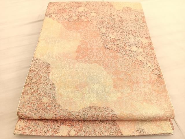 平和屋着物◎六通柄袋帯 花唐草文 銀糸 正絹 逸品 BAAV5808hv