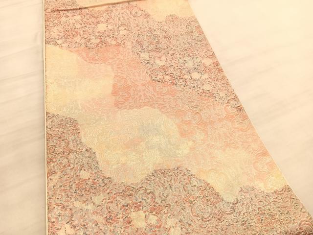 平和屋着物◎六通柄袋帯 花唐草文 銀糸 正絹 逸品 BAAV5808hv