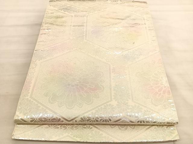 平和屋着物◎六通柄袋帯 菊華亀甲紋 銀糸 やまとオリジナル 正絹 逸品 BAAV5813hv