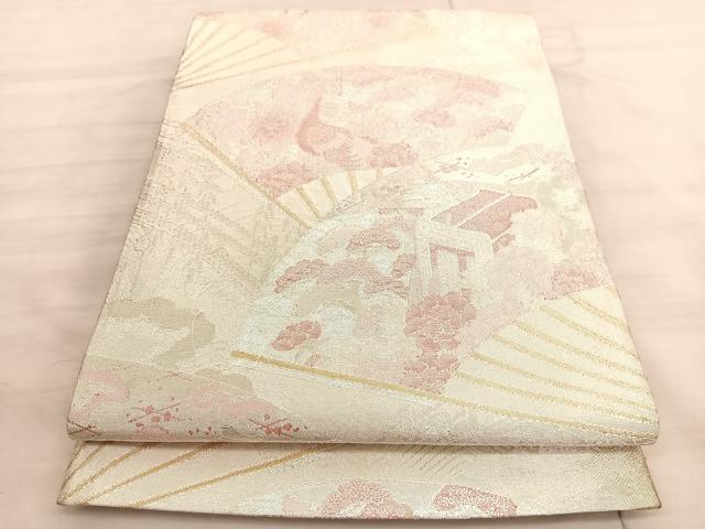 平和屋着物◎900織佐賀錦 六通柄袋帯 扇面孔雀花文 金銀糸 正絹 逸品 BAAV5814hv