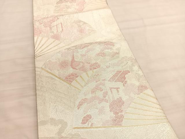 平和屋着物◎900織佐賀錦 六通柄袋帯 扇面孔雀花文 金銀糸 正絹 逸品 BAAV5814hv