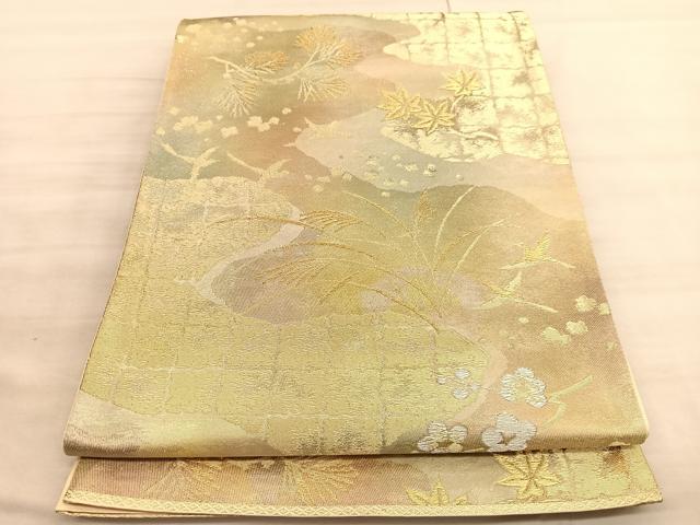 平和屋着物◎西陣 六通柄袋帯 飛鳥楓文 金銀糸 正絹 逸品 BAAV5817hv