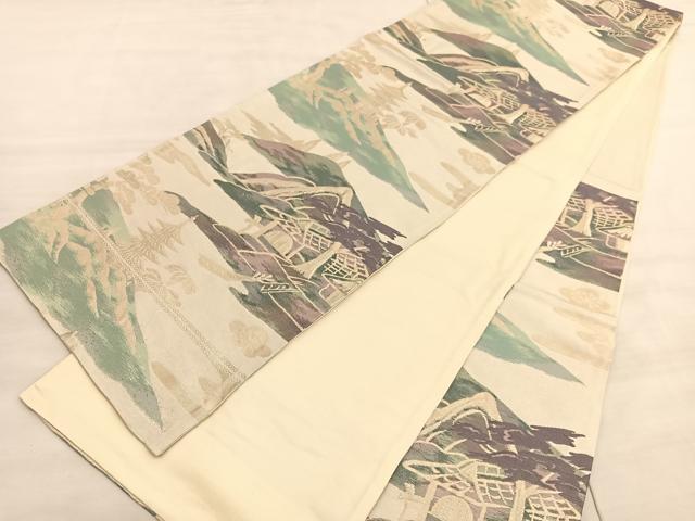 平和屋着物◎六通柄 京袋帯 風景文 金銀糸 正絹 逸品 BAAV5830hv
