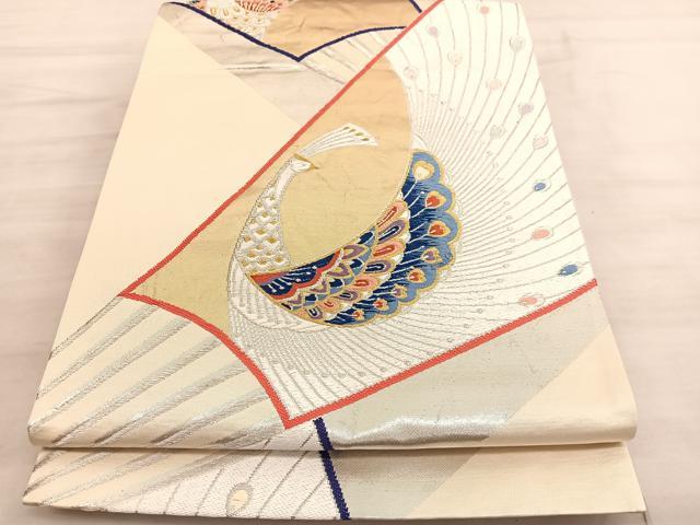 平和屋着物◎六通柄袋帯 唐織 扇面孔雀文 金銀糸 正絹 逸品 BAAV5847hv