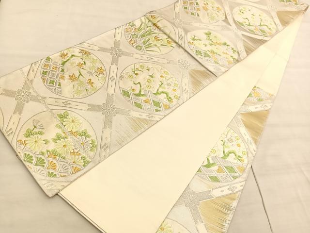 平和屋着物◎六通柄袋帯 唐織 菱天井有職花丸文 金銀糸 正絹 逸品 BAAV5889hv