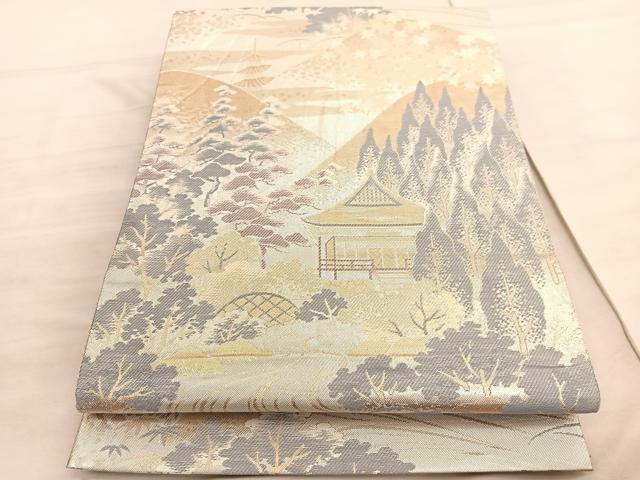 平和屋着物◎佐賀錦 六通柄袋帯 風景文 金銀糸 正絹 逸品 BAAV5891hv