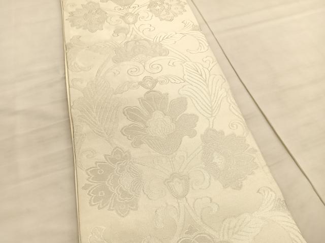 平和屋着物◎六通柄袋帯 立涌更紗花文 銀糸 正絹 逸品 BAAV5907hv