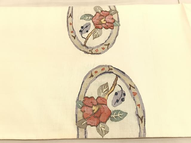平和屋着物◎太鼓柄袋帯 すくい織 椿 正絹 逸品 BAAV5913hv