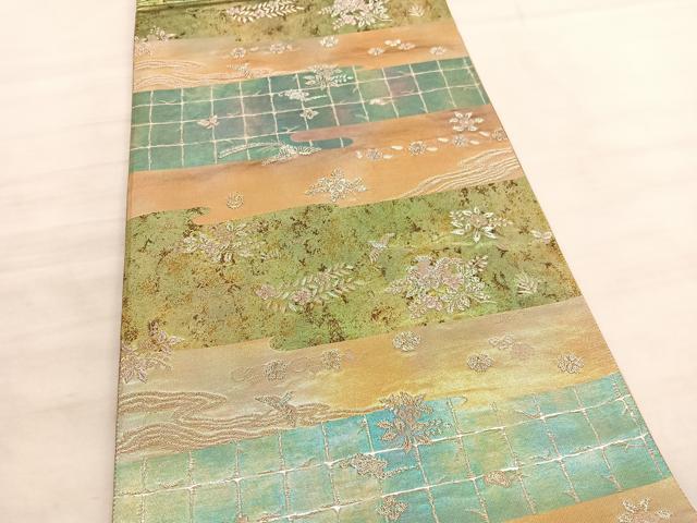 平和屋着物◎六通柄袋帯 みかげ錦 花鳥文 金銀糸 引箔 正絹 逸品 BAAV5921hv