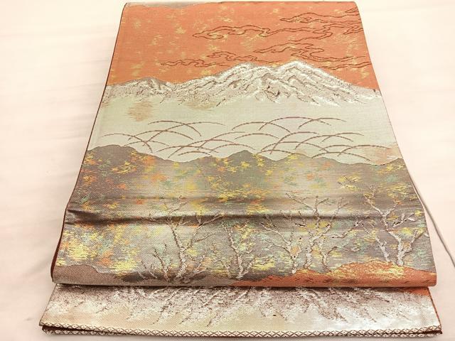平和屋着物◎六通柄袋帯 遠山風景文 金銀糸 引箔 正絹 逸品 BAAV5941hv