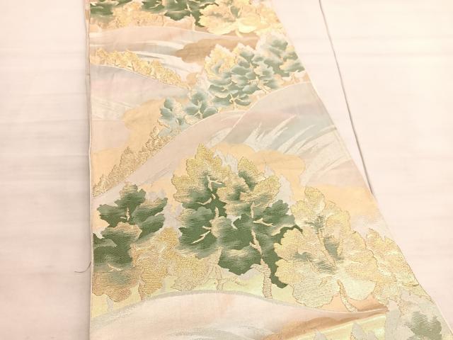 平和屋着物◎六通柄袋帯 樹林風景文 金糸 正絹 逸品 BAAV5951hv