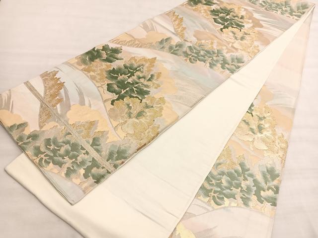 平和屋着物◎六通柄袋帯 樹林風景文 金糸 正絹 逸品 BAAV5951hv