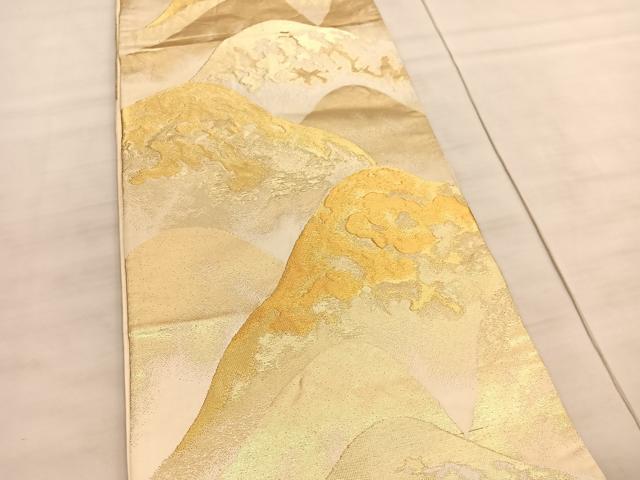 平和屋着物◎六通柄袋帯 重ね山文 金糸 正絹 逸品 BAAV5965hv