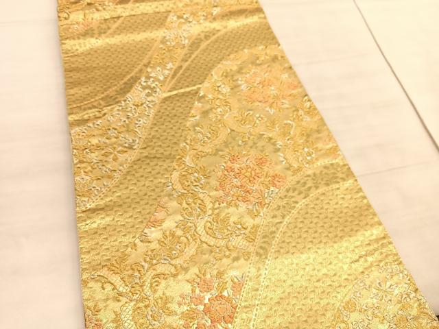 平和屋着物◎六通柄袋帯 花唐草文 金糸 正絹 逸品 BAAV5972hv