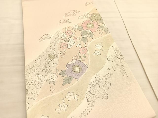 平和屋着物◎太鼓柄袋帯 辻が花 手描き 金彩 正絹 逸品 BAAV5974hv