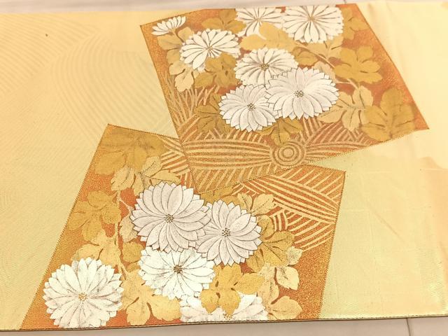 平和屋着物◎太鼓柄袋帯 駒刺繍 色紙菊文 金銀彩 引箔 正絹 逸品 BAAV5983hv