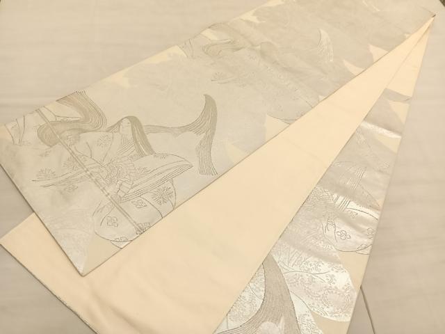 平和屋着物◎六通柄袋帯 人物文 銀糸 正絹 逸品 BAAV5994hv