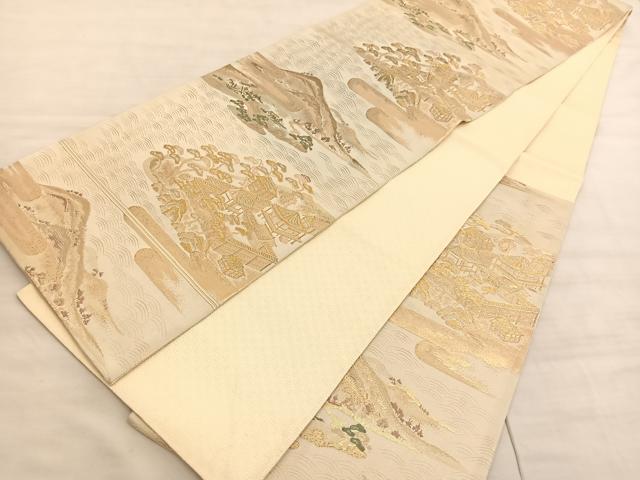 平和屋着物◎六通柄袋帯 唐織 宝彩錦 両面総地紋織 景勝橋立文様 金糸 正絹 逸品 BAAV5997hv