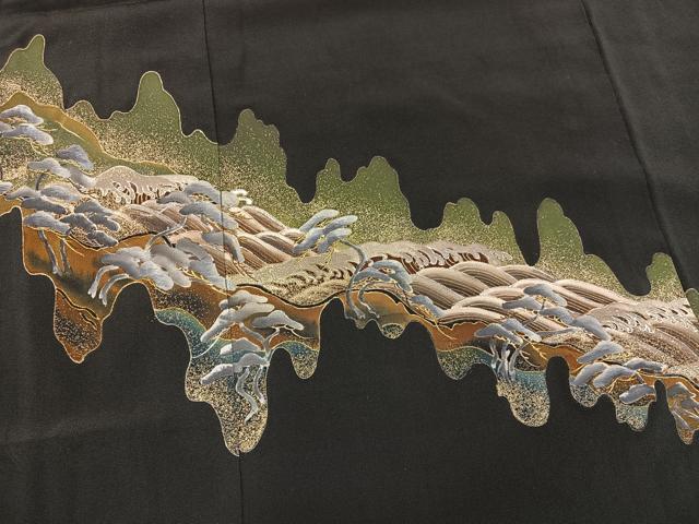 平和屋着物■豪華黒留袖 刺繍 立波松文 金銀彩 正絹 逸品 BAAV6204mz