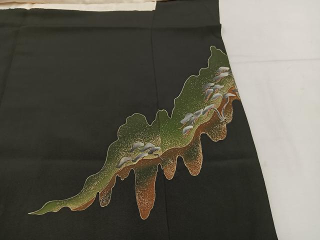 平和屋着物■豪華黒留袖 刺繍 立波松文 金銀彩 正絹 逸品 BAAV6204mz