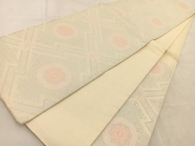 平和屋着物◎六通柄袋帯 唐織 松皮菱花文 銀糸 正絹 逸品 BAAV6416yc